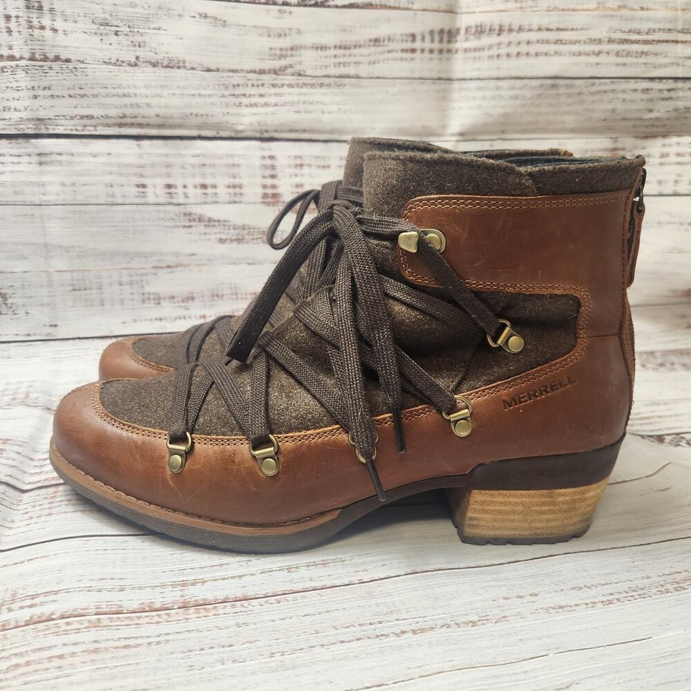 Merrell Shiloh II Women's 11 Brown Felted Wool Leather Boots - J004418 Steampunk